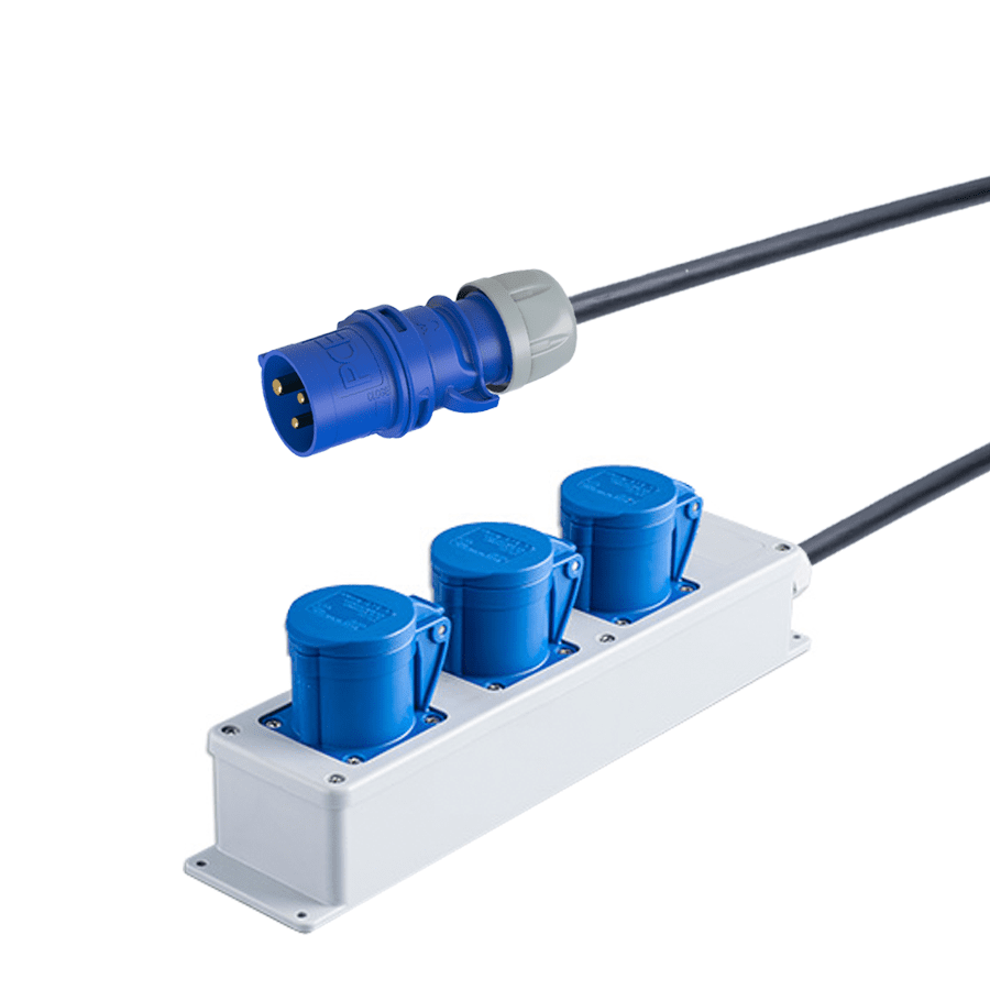 CEE verlengkabel met meervoudigcontactdoos 3p 16A 250V blauw