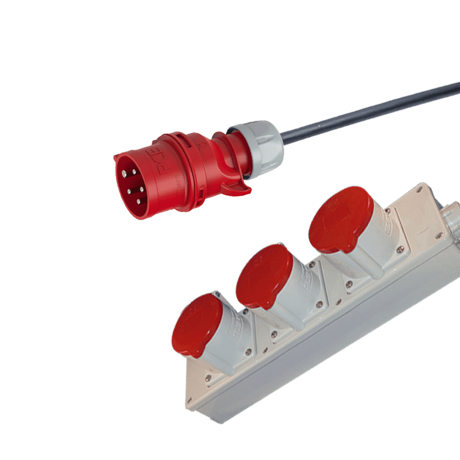 CEE verlengkabel met meervoudigcontactdoos 5p 32A 400V rood