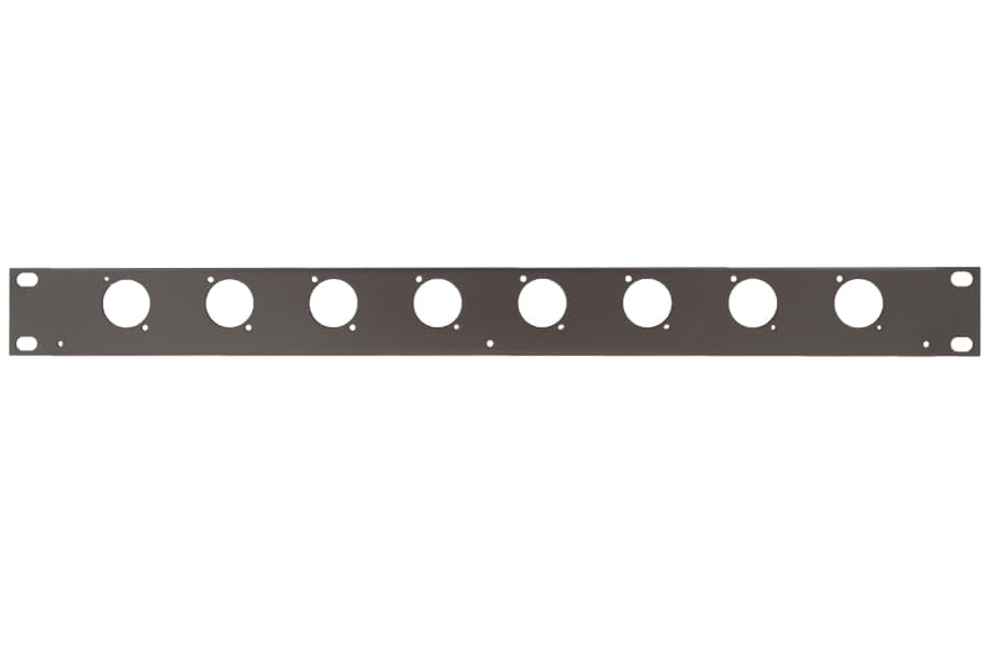 frontplaat 19inch 1HE-U gaten  8x XLR-D- staal zwart (tbv U-bar)