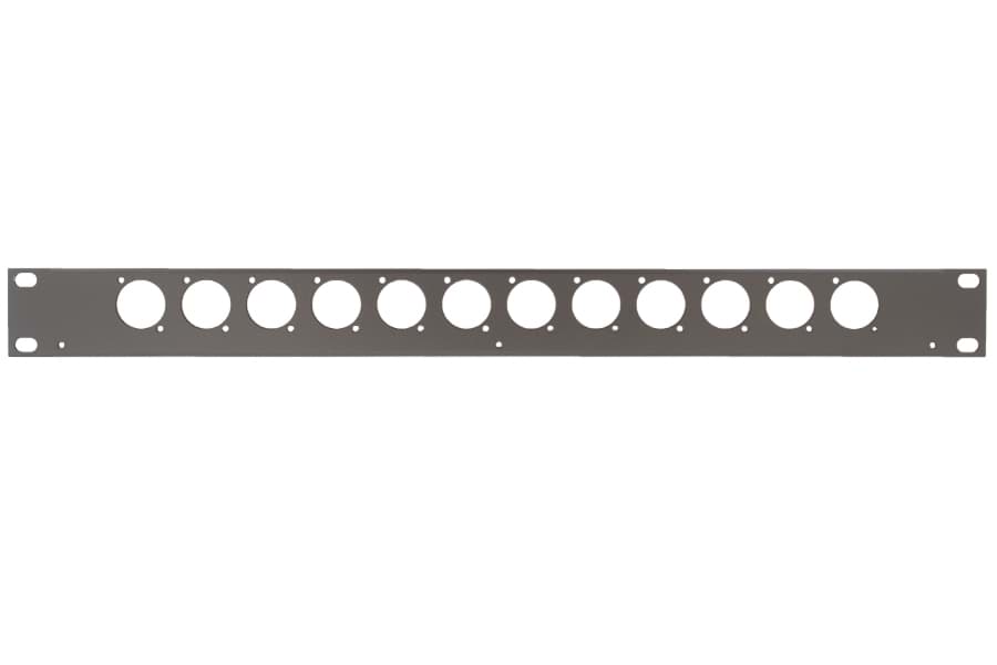 frontplaat 19inch 1HE-U gaten 12x XLR-D- staal zwart (tbv U-bar)