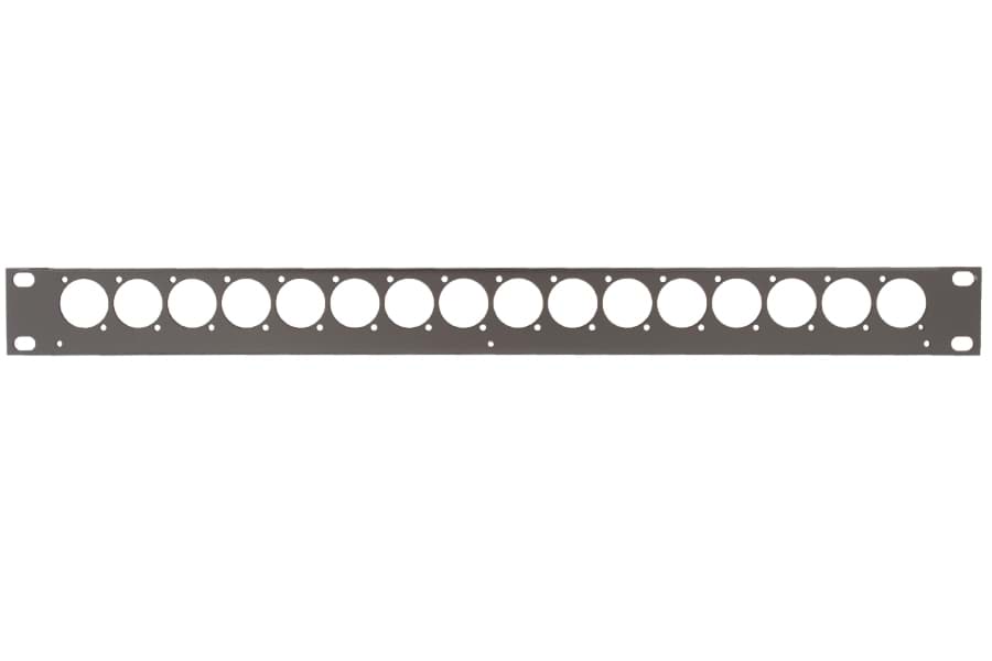 frontplaat 19inch 1HE-U gaten 16x XLR-D- staal zwart (tbv U-bar)