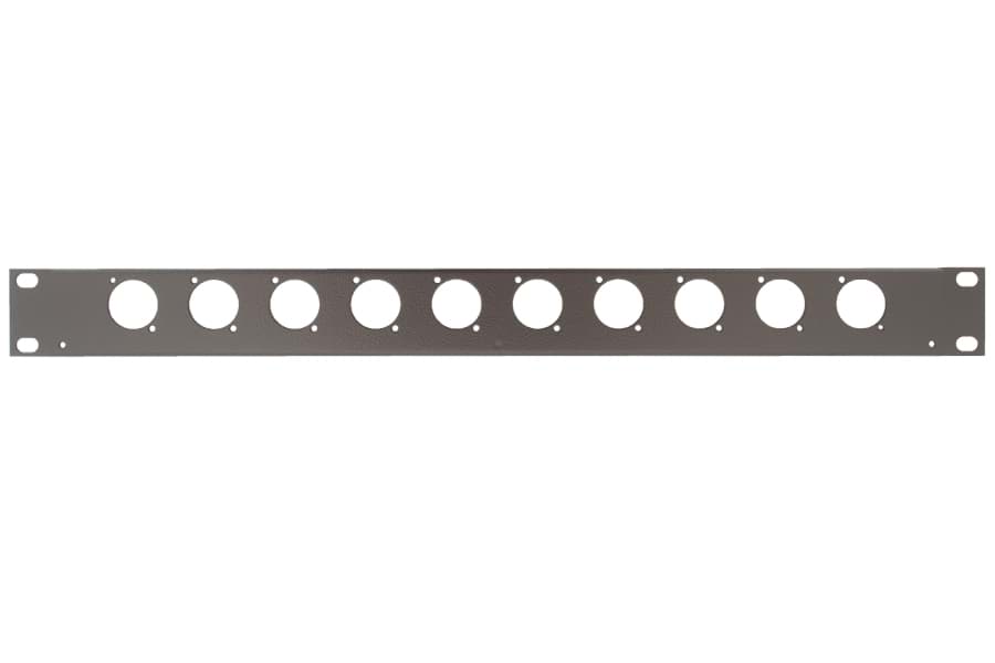 frontplaat 19inch 1HE-U gaten 10x XLR-D- staal zwart (tbv U-bar)