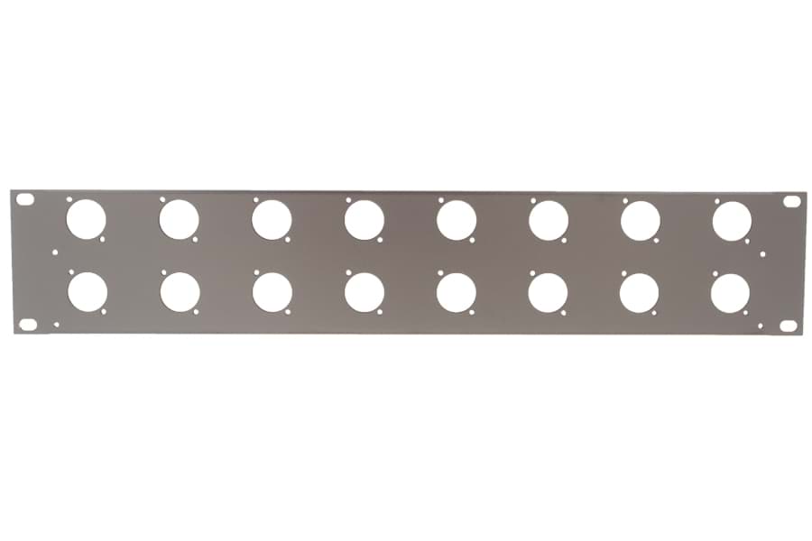 frontplaat 19inch 2HE-U gaten 16x XLR-D- staal zwart (tbv U-bar)