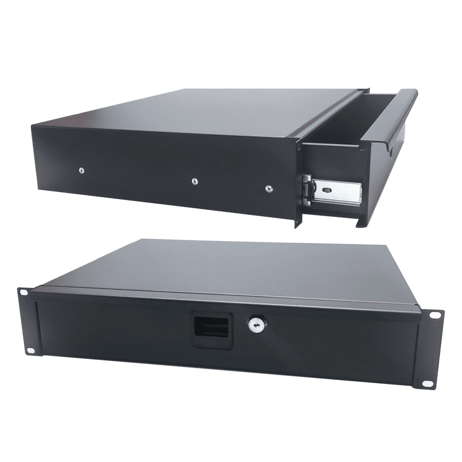 ladekast 19inch 2HE d360 met slot+trekrand zwart