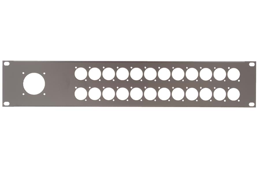 frontplaat 19inch 2HE-U gaten 1x Ceep T30 + 24xXLR-D staal zwart