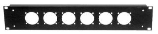 frontplaat 19inch 2HE-U gaten 6x schuko(50x50) staal zwart (tbv CBox)