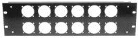 frontplaat 19inch 3HE-U gaten 12x schuko(50x50) staal zwart (tbv CBox)
