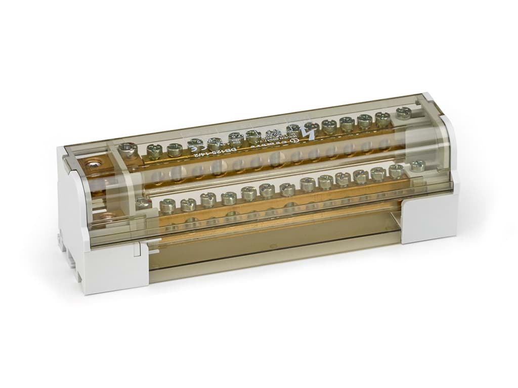 Verdeelblok 2F 100A 1x10-35 + 3x6-16 + 11x1.5-6 TS35 Cembre
