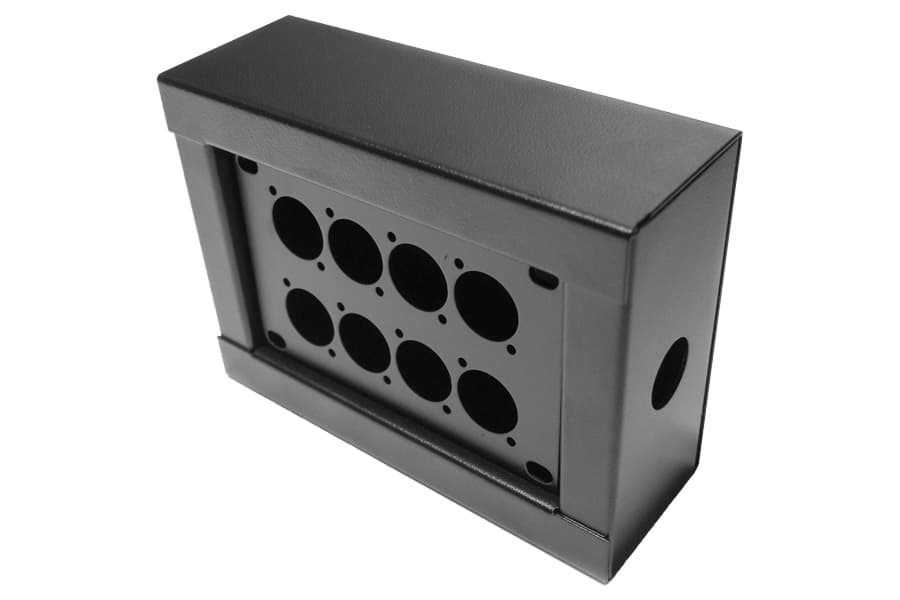 stagebox SD8 met gat 25mm d=65mm + inlegplaat 8x XLR-D-gat