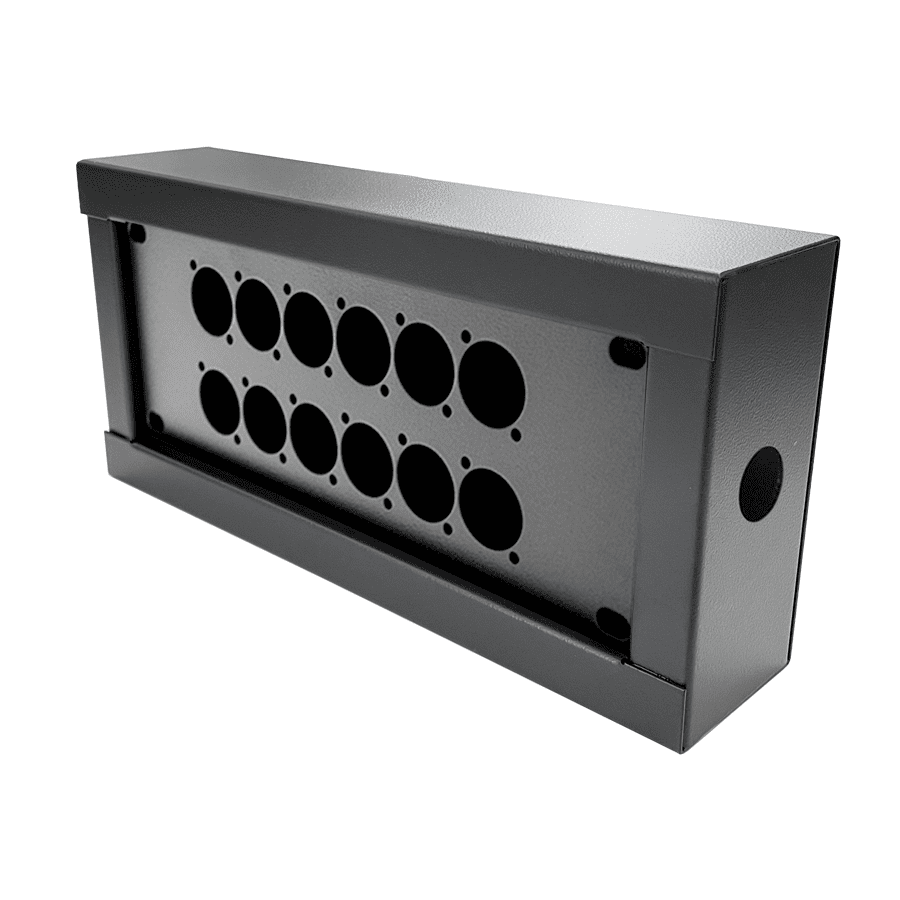 stagebox SD16 met gat 25mm d=65mm + inlegplaat 12x XLR-D-gat