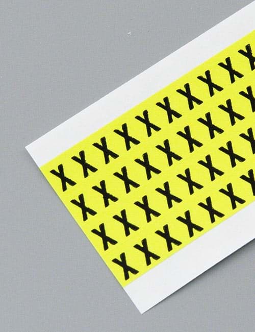 Letterkaart -X- zwart op geel 6x9mm (144 per kaart)
