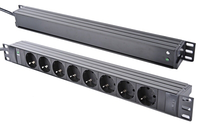 PDU 19inch in:Schuko-2.0m uit:8xShuko met LED (voor+achter) / zwart