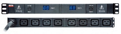 PDU 19inch in:CEE 3p 32A+3,0m uit:2x4xC19 met 2xAmperemeter-zekering