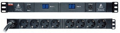 PDU 19inch in:CEE 3p 32A+3,0m uit:2x4xSchuko met2xAmperemeter-zekering