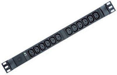 PDU 19inch in:C14+2,0m uit: 12xC13 met zekering+LED