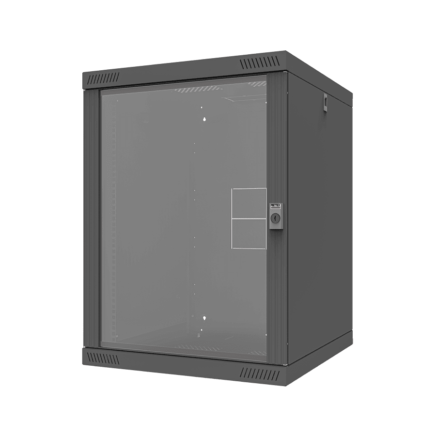 wandkast 19inch  6HE d450 Qrack-3 met glasdeur zwart