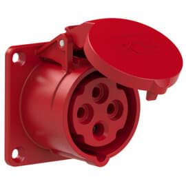 CEE wcd-inbouwRecht 4p  16A 400V 6h rood 70x70mm IP44 PCE
