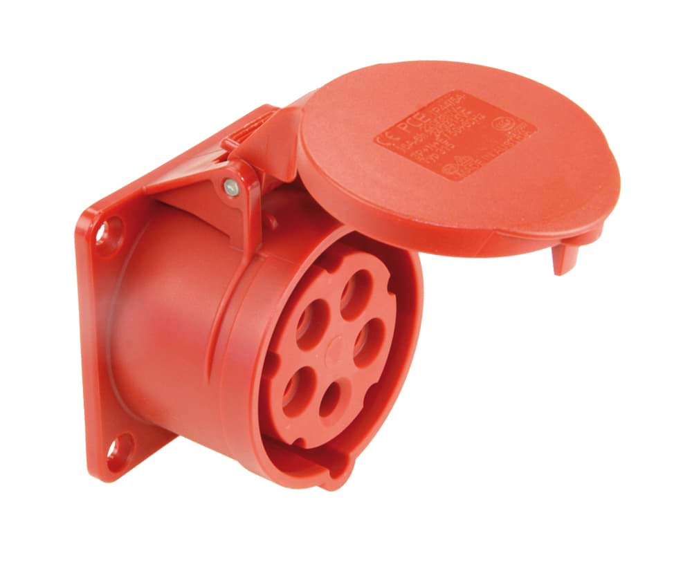 CEE wcd-inbouwRecht 5p  16A 400V 6h rood 70x70mm IP44 PCE