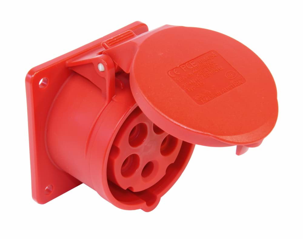 CEE wcd-inbouwRecht 5p  16A 400V 6h rood 75x75mm IP44 PCE