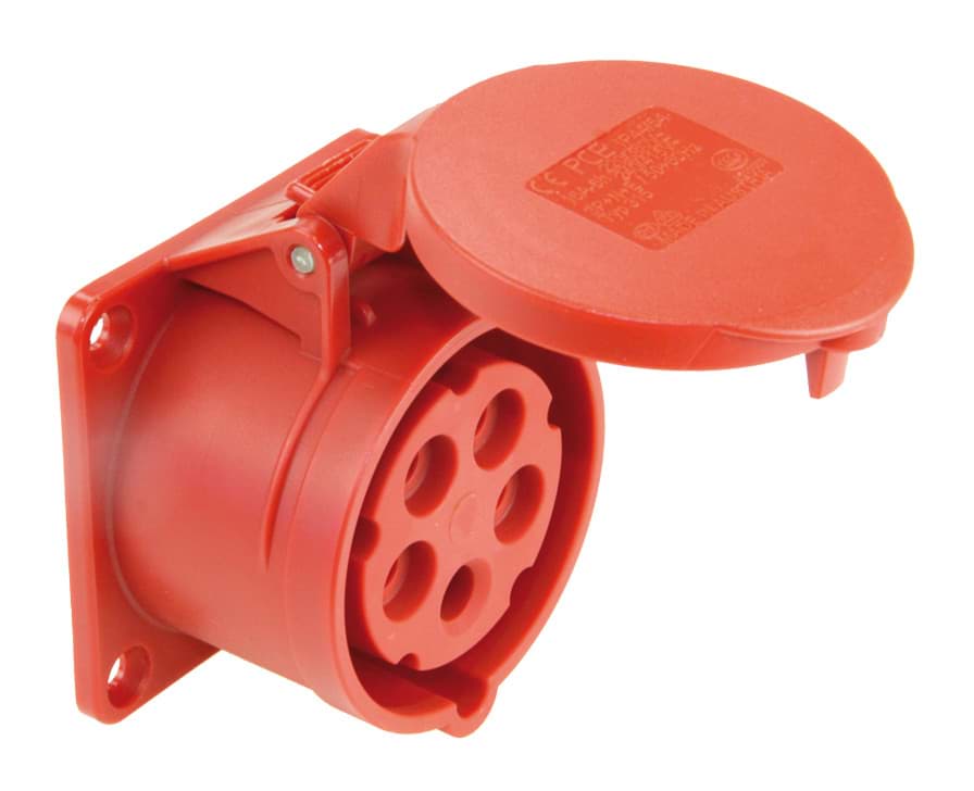 CEE wcd-inbouwRecht 5p  32A 400V 6h rood 70x70mm IP44 PCE