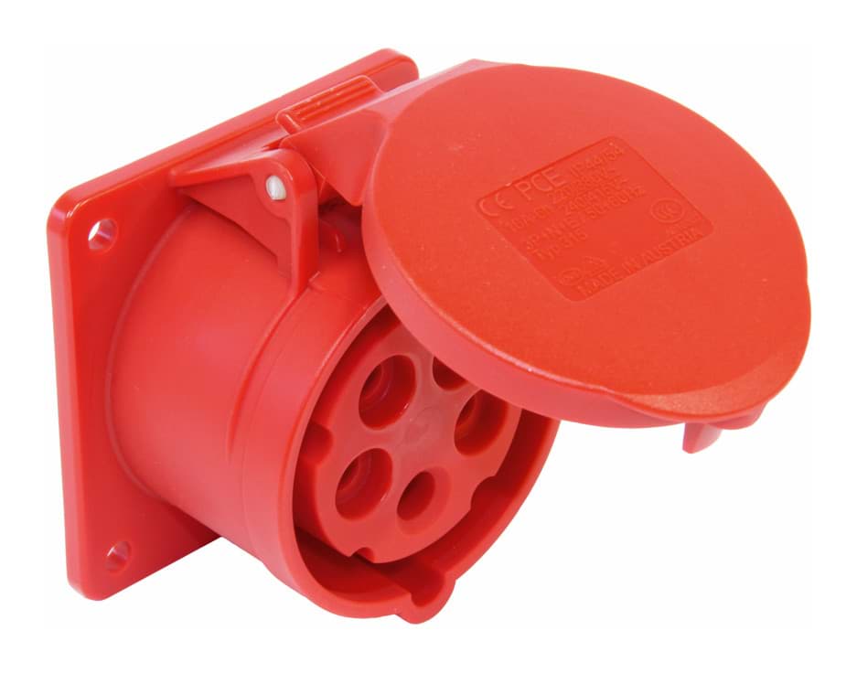 CEE wcd-inbouwRecht 5p  32A 400V 6h rood 75x75mm IP44 PCE