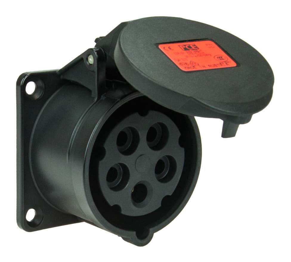 CEE wcd-inbouwRecht 5p  32A 400V 6h zwart 70x70mm IP44 PCE