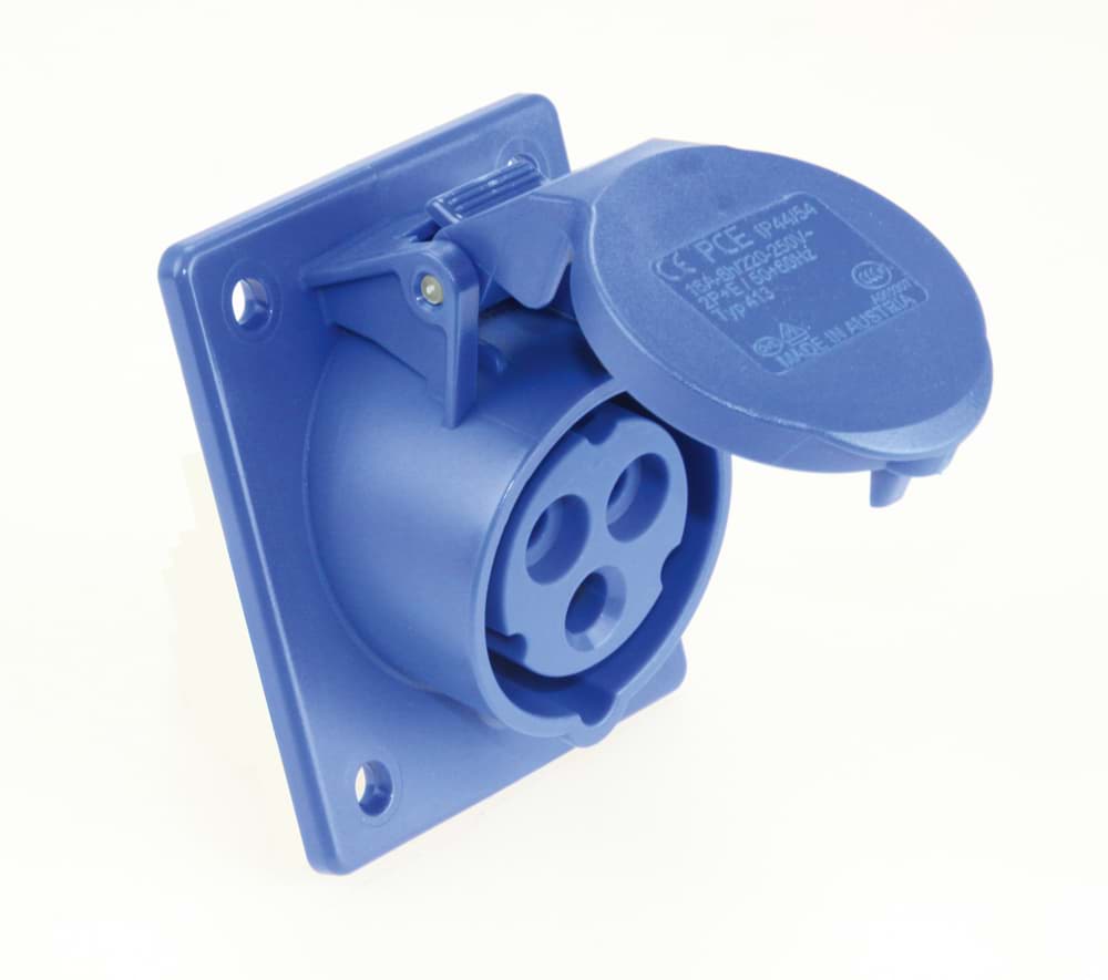 CEE wcd-inbouwSchuin 3p  16A 230V 6h blauw 70x85mm IP44 PCE