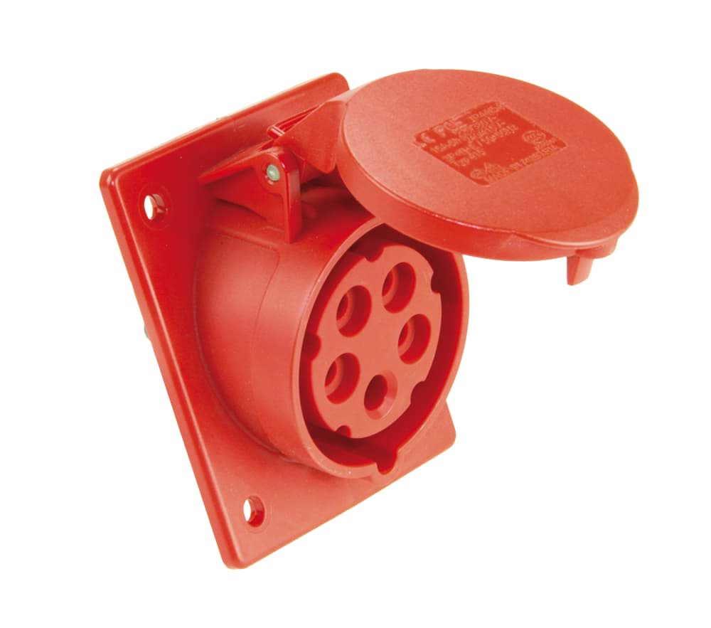 CEE wcd-inbouwSchuin 5p  16A 400V 6h rood 80x97mm IP44 PCE