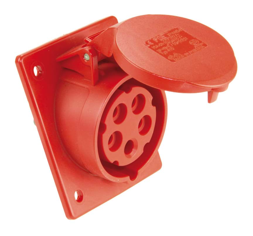 CEE wcd-inbouwSchuin 5p  32A 400V 6h rood 80x97mm IP44 PCE