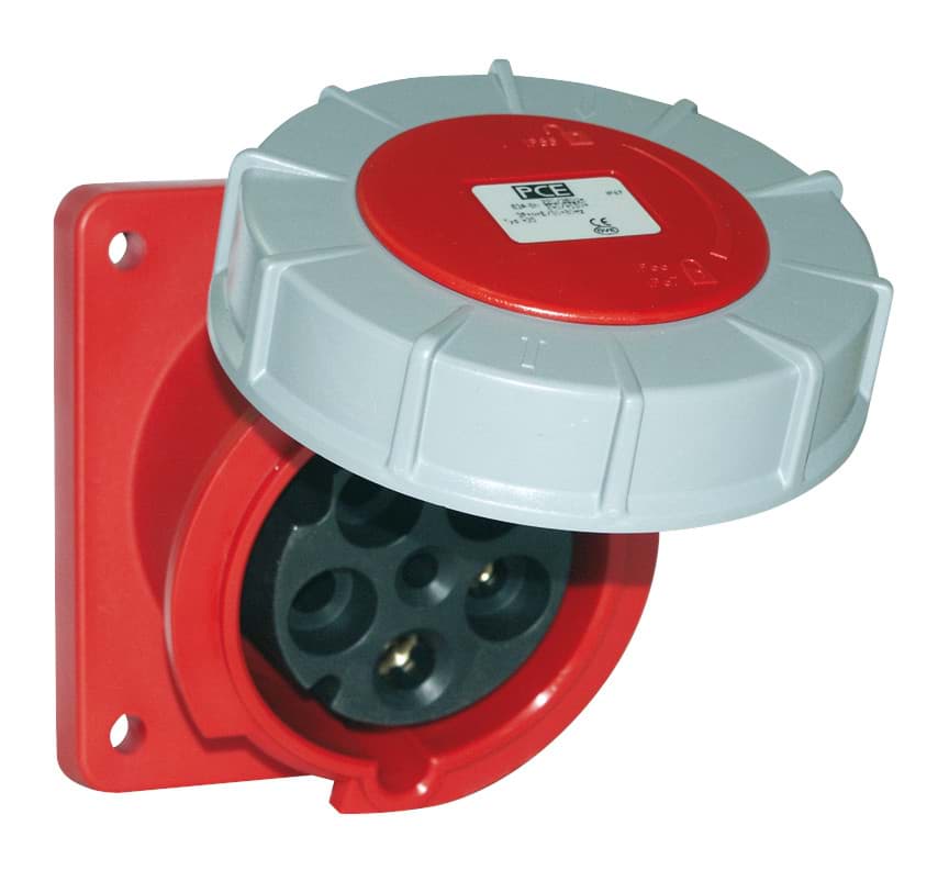 CEE wcd-inbouwSchuin 5p  63A 400V 6h rood 100x112mm IP67 PCE