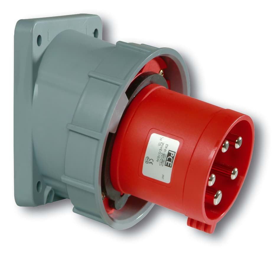 CEE toestel-inbouwSchuin 5p  63A 400V 6h rood 100x107mm IP67 PCE