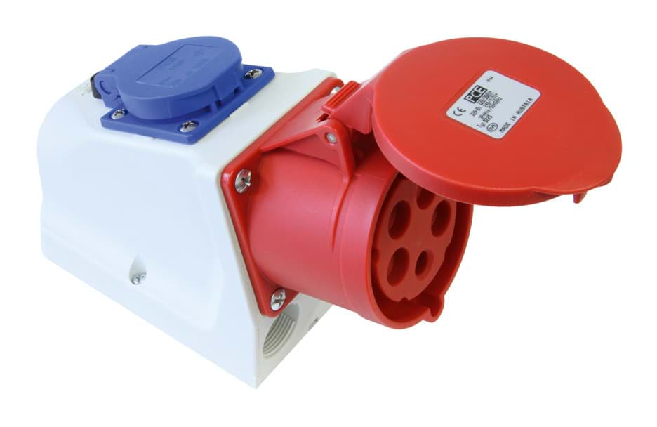CEE wcd opbouw 5p  16A 400V 6h rood IP44 + schuko 2p+ra PCE
