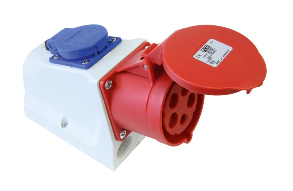 CEE wcd opbouw 5p  32A 400V 6h rood IP44 + schuko 2p+ra PCE