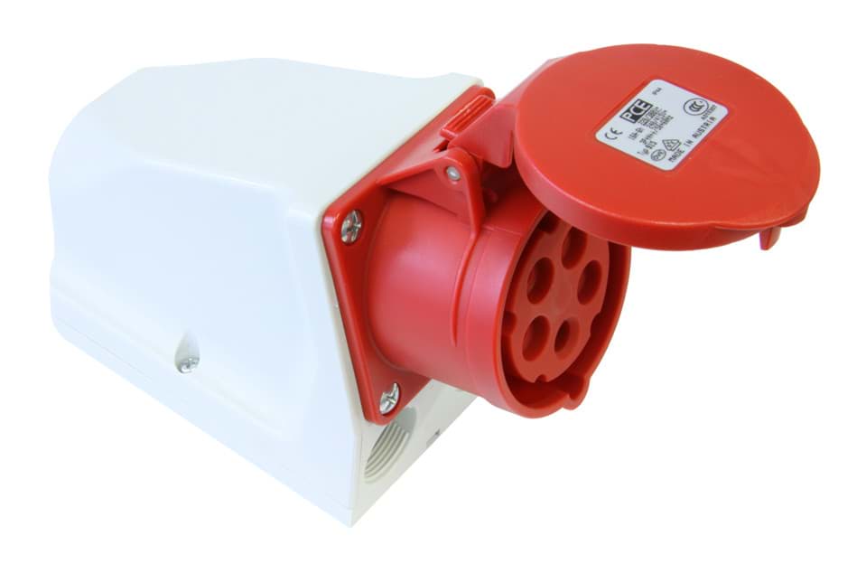 CEE wcd-doorvoer 5p  32A 400V 6h rood IP44 PCE