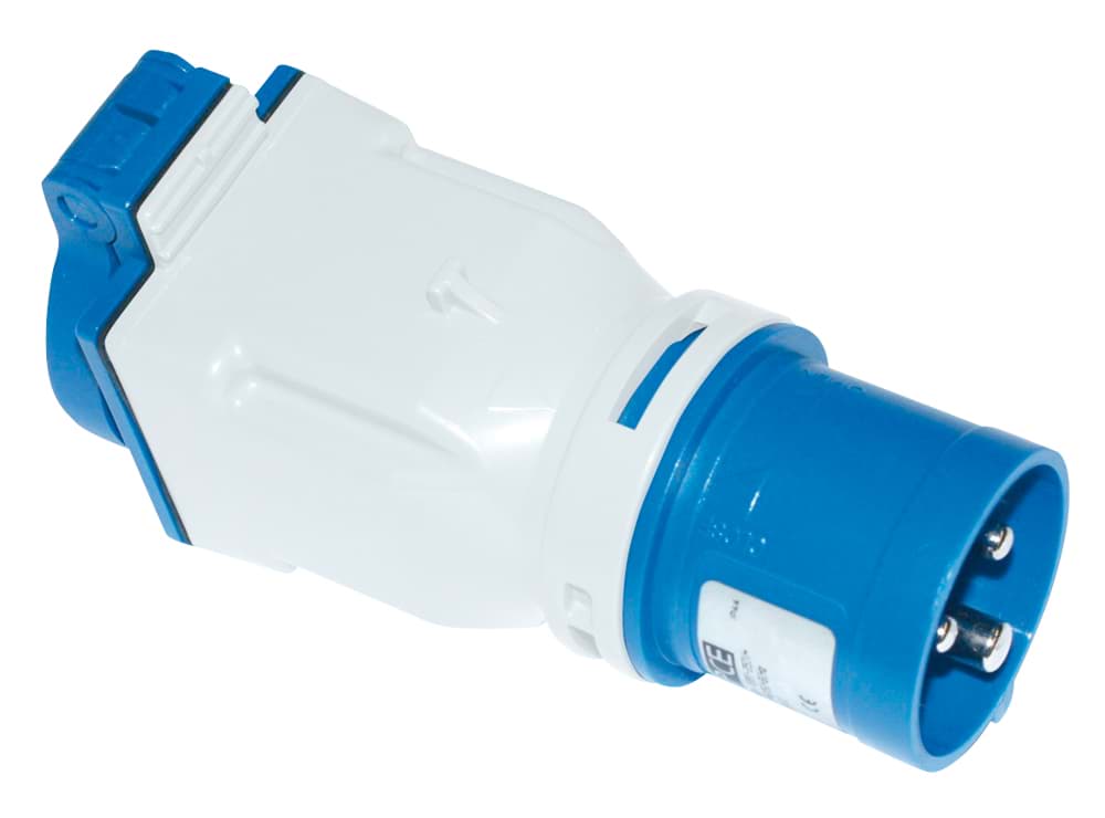 CEE adapter 3p 16A 230V 6h blauw IP44 > schuko randaarde PCE
