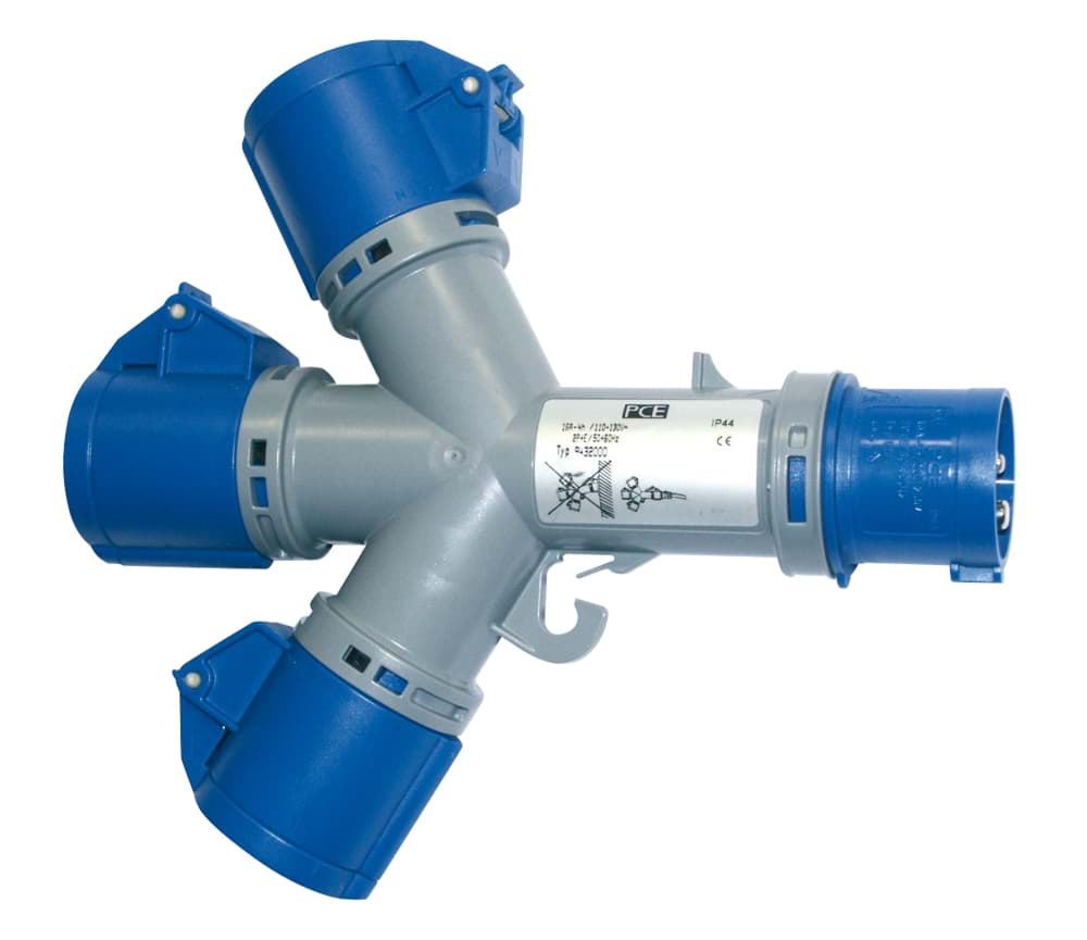 CEE adapter 3p 16A 230V 6h blauw IP44 3-weg PCE