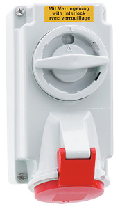 CEE wcd-doorvoer 5p  16A 400V 6h rood IP44+schakelaar Bals