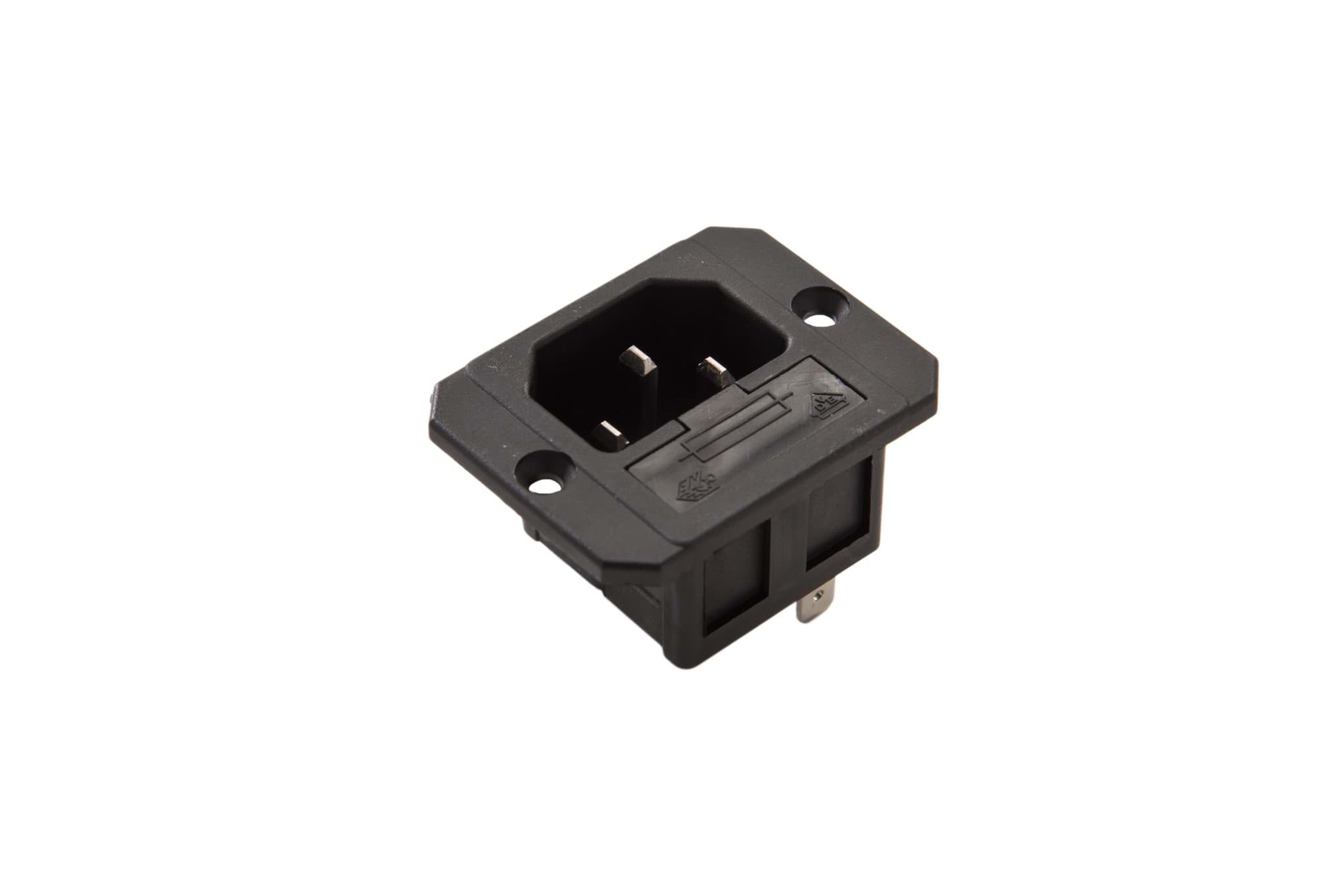 IEC C14 10A inbouw pen zekeringhouder Faston 4.8mm zwart Kaiser