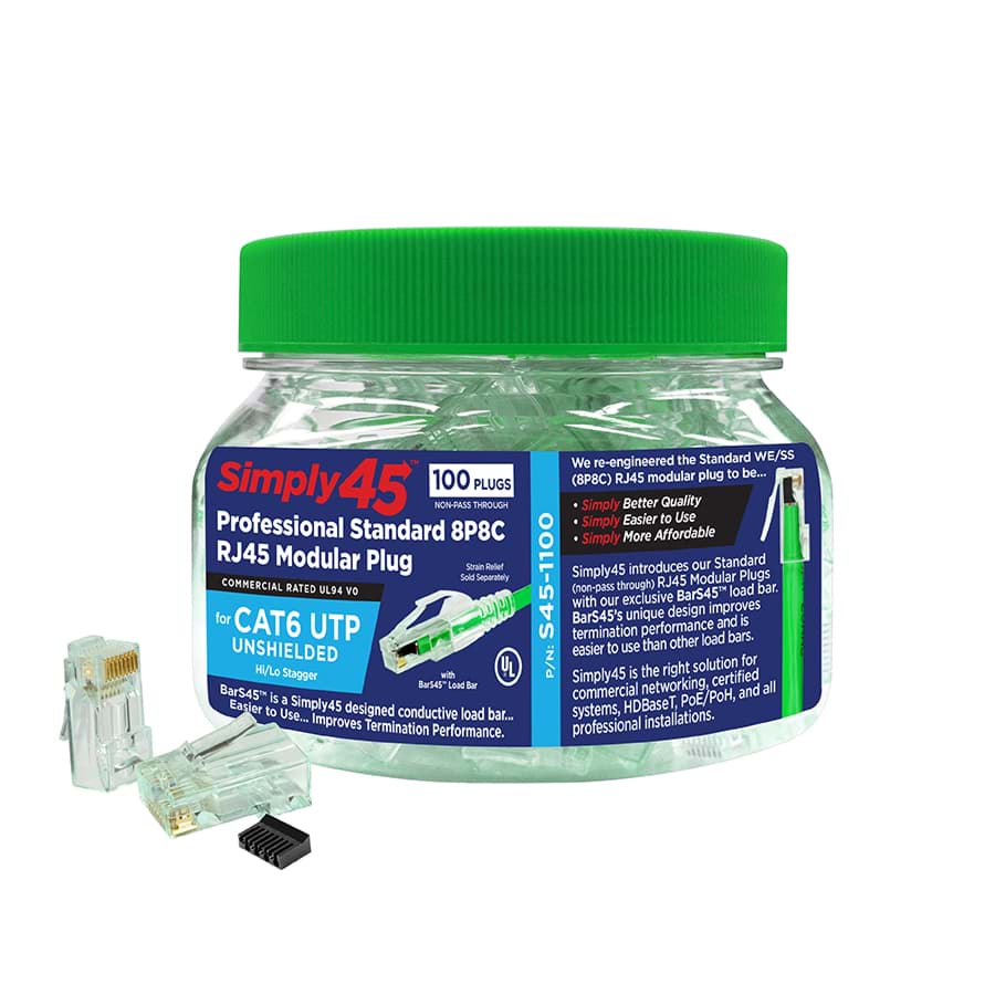 RJ45 CAT6/6A UTP AWG23/1 AWG26-24/7 +bar dmax=7,4mm BX100 Simply45