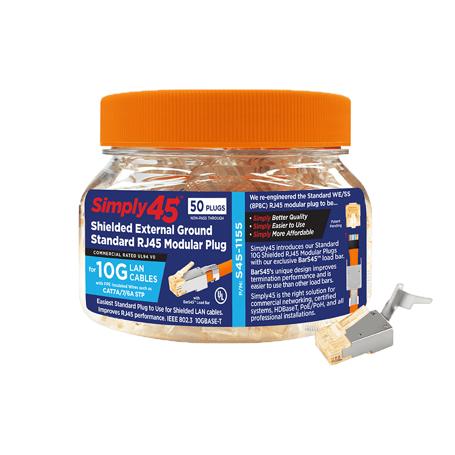RJ45 CAT6A/7/7A 10G STP AWG23/1 AWG24/7 +bar dmax=8,0mm BX50 Simply45