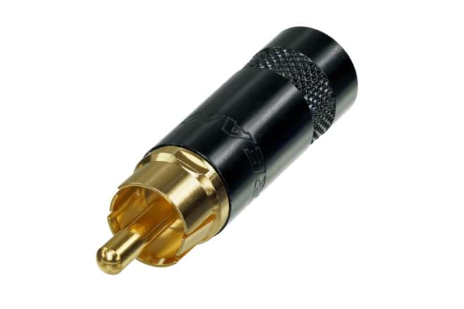 RCA steker zwarte behuizing goud contact kabelOD<7mm NYS