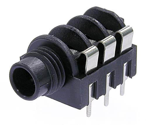 M-line stereo jack switched half threaded nose and straight PCB pins