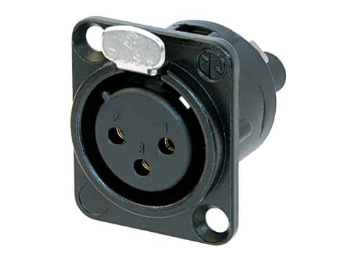 XLR chassis DL 3 pin bus zwarte behuizing goudcontacten schroef