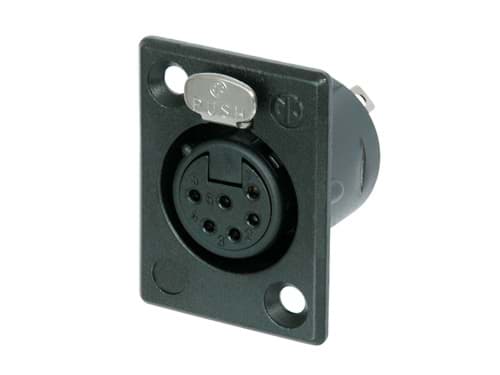 XLR chassis P 6 pin bus zwarte behuizing goudcontacten
