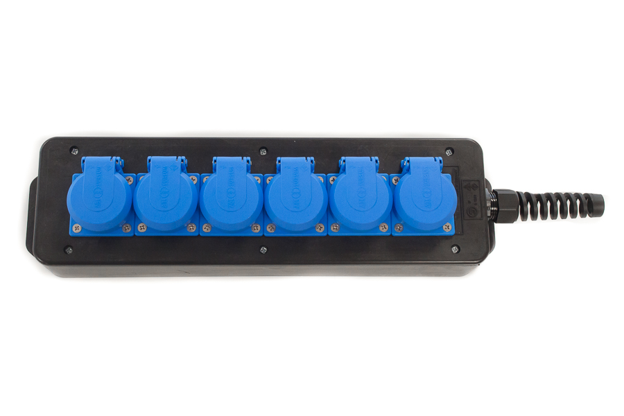 snoercentrale  6-voudig Schuko randaarde klapdeksel blauw rubber