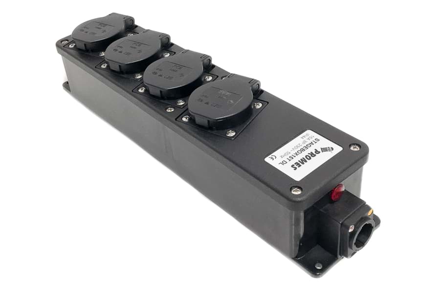snoercentrale powerCON TRUE1 > 4xSchuko randaarde zwart +LED