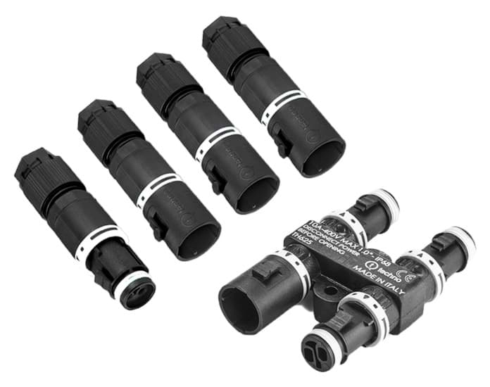 verdeler TEEBOX 4-weg-H + 4x connector 10A 3-polig (123) IP68