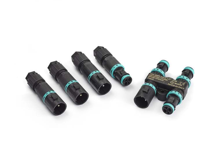 verdeler TEEBOX 4-weg-H + 4x connector 10A 3-polig (LNE) IP68