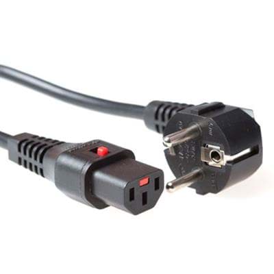aansluitkabel PVC 3G1,0mm2 zwart Schuko ra+bus haaks>C13 2,0m IEC Lock
