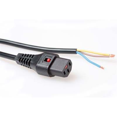 aansluitkabel PVC 3G1,0mm2 zwart open eind > C13 2,0m IEC Lock